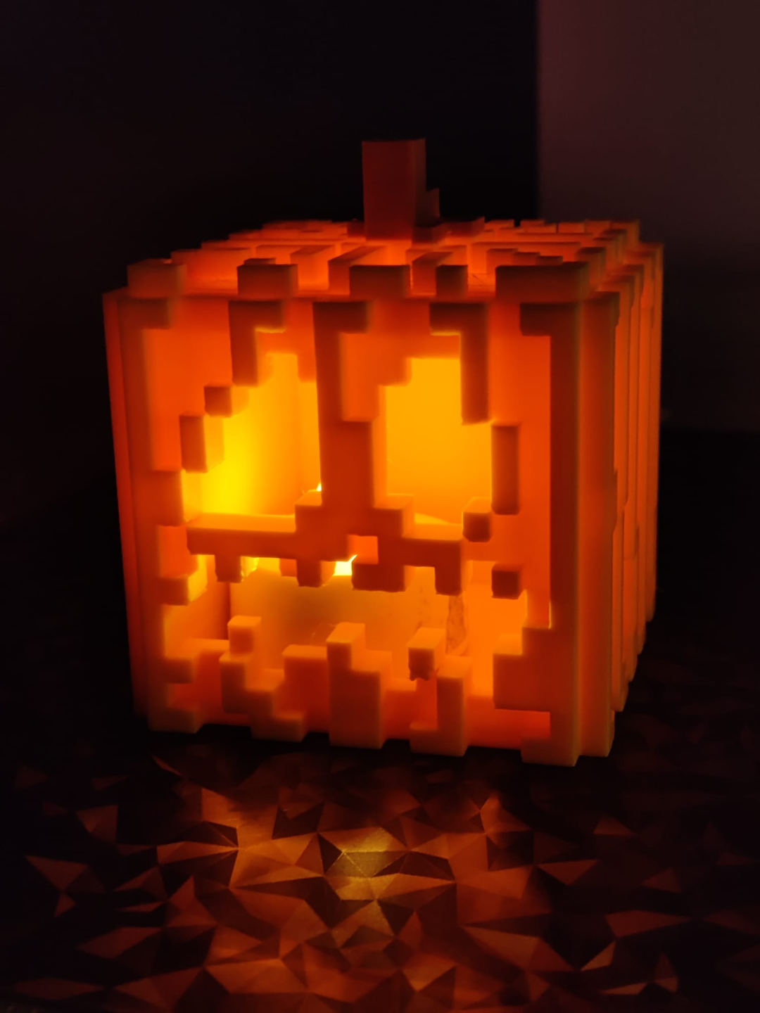 Pixel Pumpkin Lantern - Minecraft Inspired 3D Printed Tealight Holder