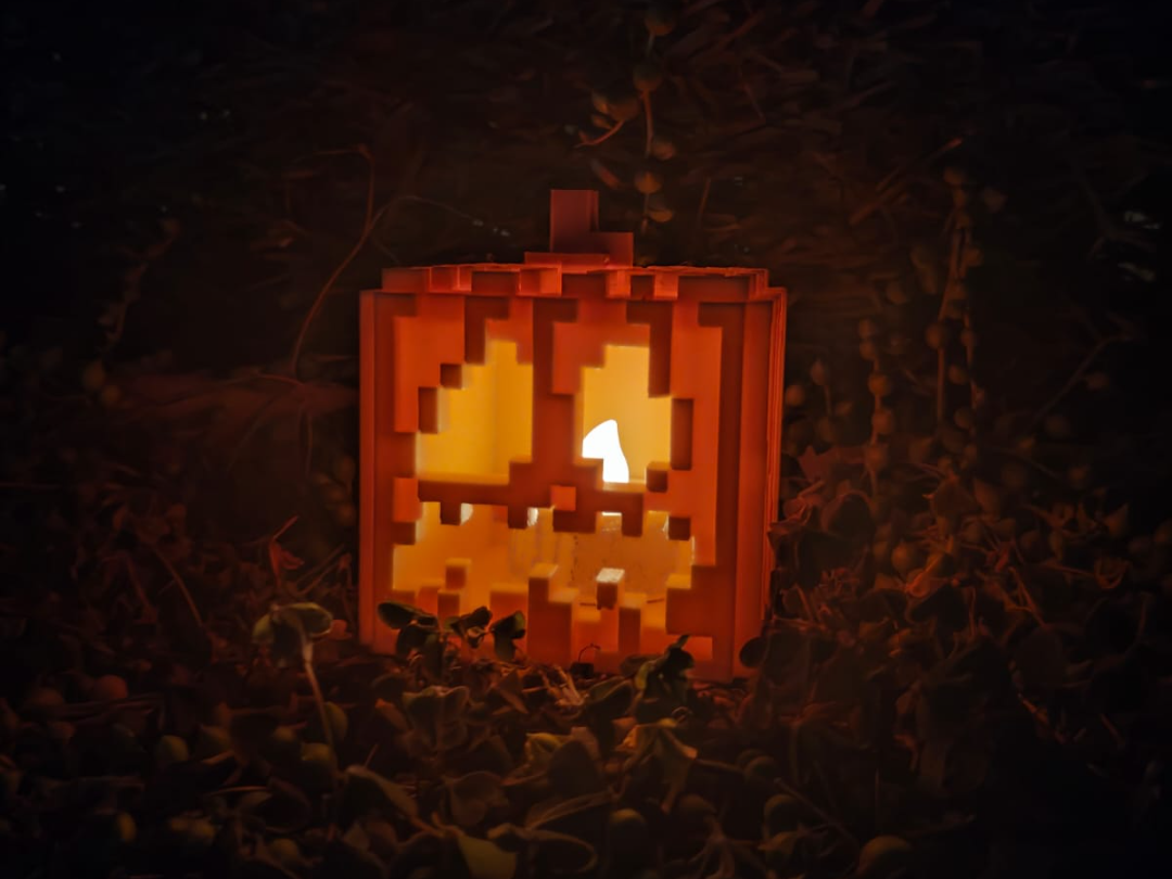 Pixel Pumpkin Lantern - Minecraft Inspired 3D Printed Tealight Holder