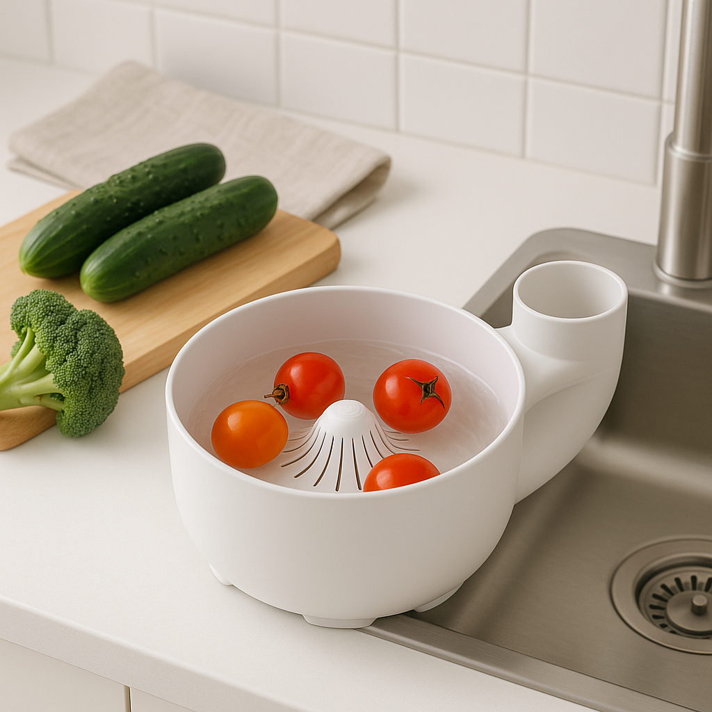 Auto-Spin Vegetable & Fruit Washer – Minimalist Flow Rinse Bowl