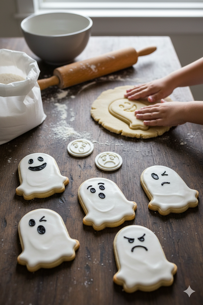 Expressive Ghost Cookie Cutter & Stamp Set - Create Unique Halloween Treats