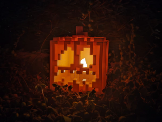 Pixel Pumpkin Lantern - Minecraft Inspired 3D Printed Tealight Holder